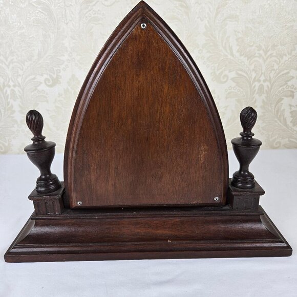 Vintage Waltham Triangle Wooden Mantel Clock Finials on Sides Wind Up Mechanism - Picture 8 of 16